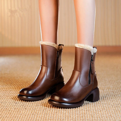Clarisse | Orthopedic Fur-Lined Side-Zip Leather Heel Winter Boots