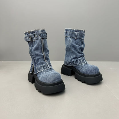 Lara | Orthopedic Denim Combat Boots