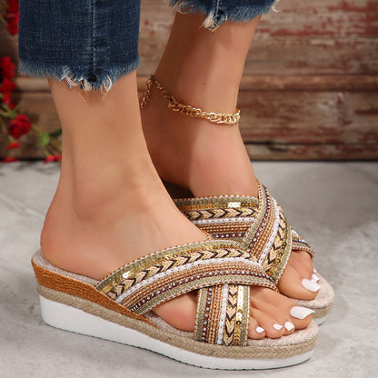 OrthoCare Ethnic Linen Heeled Sandals - Unique And...