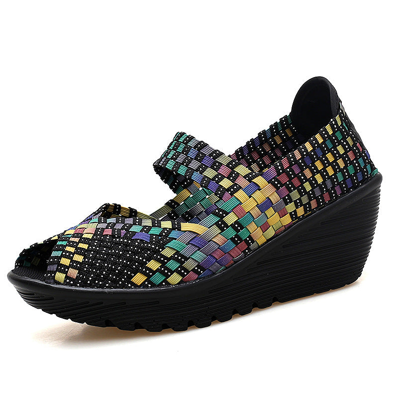 Orthopedic Woven Wedge Sandals – Breathable Stretch Comfort Slip-On Shoes
