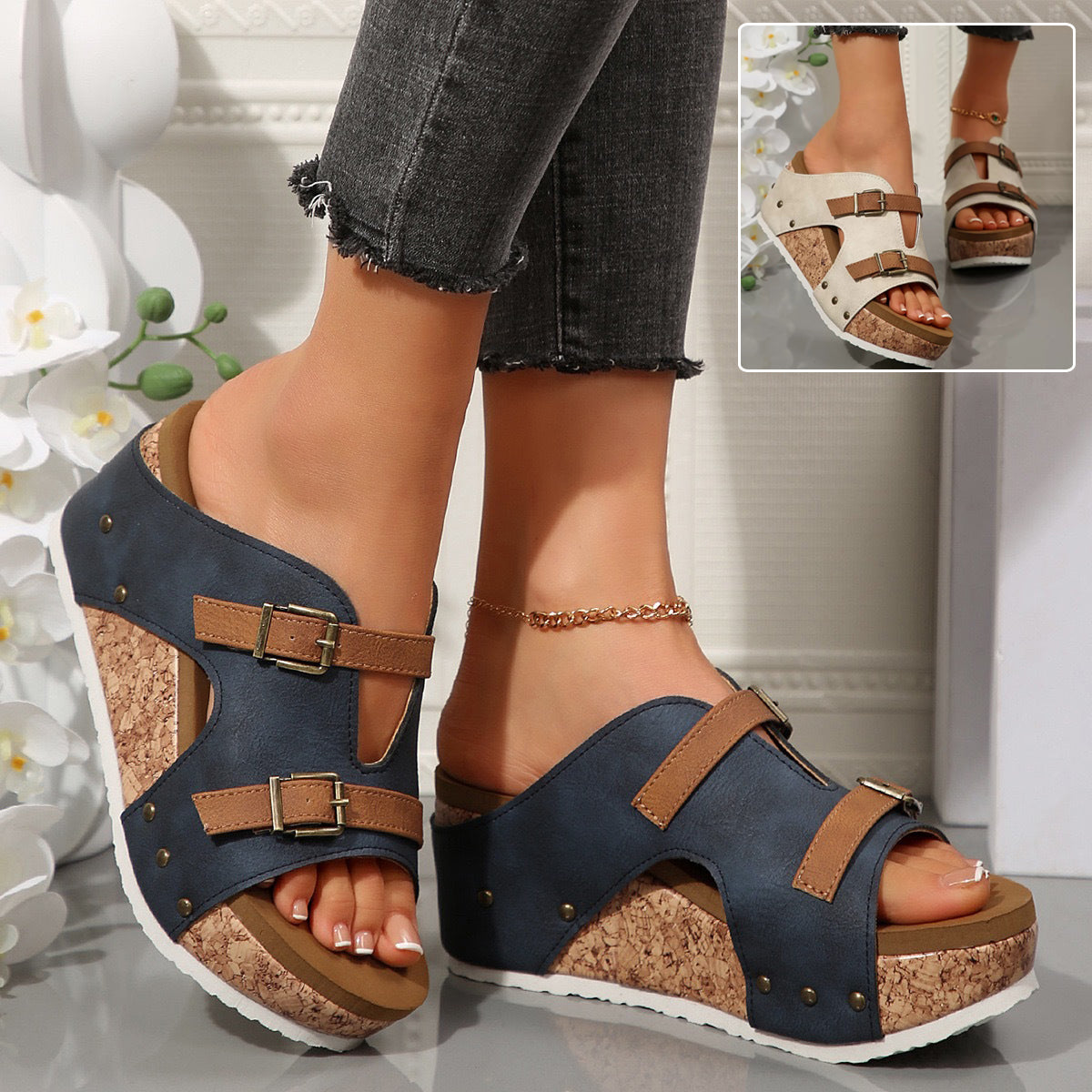 OrthoCare Ins Buckle Chunky Heel Sandals - Unique Summer Elegance