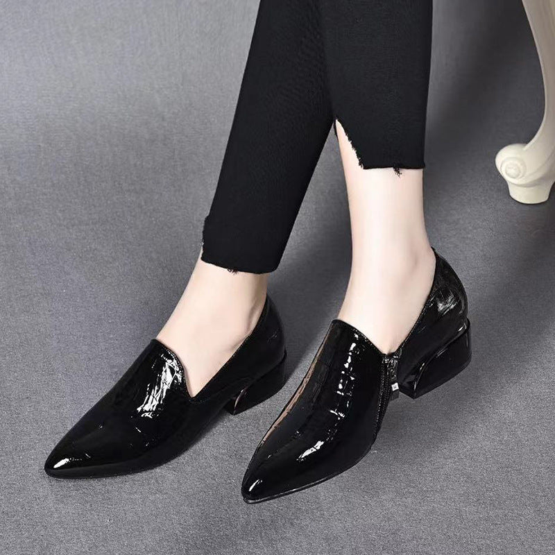 OrthoCare Leather Chunky Heel Shoes - Pointed Toe