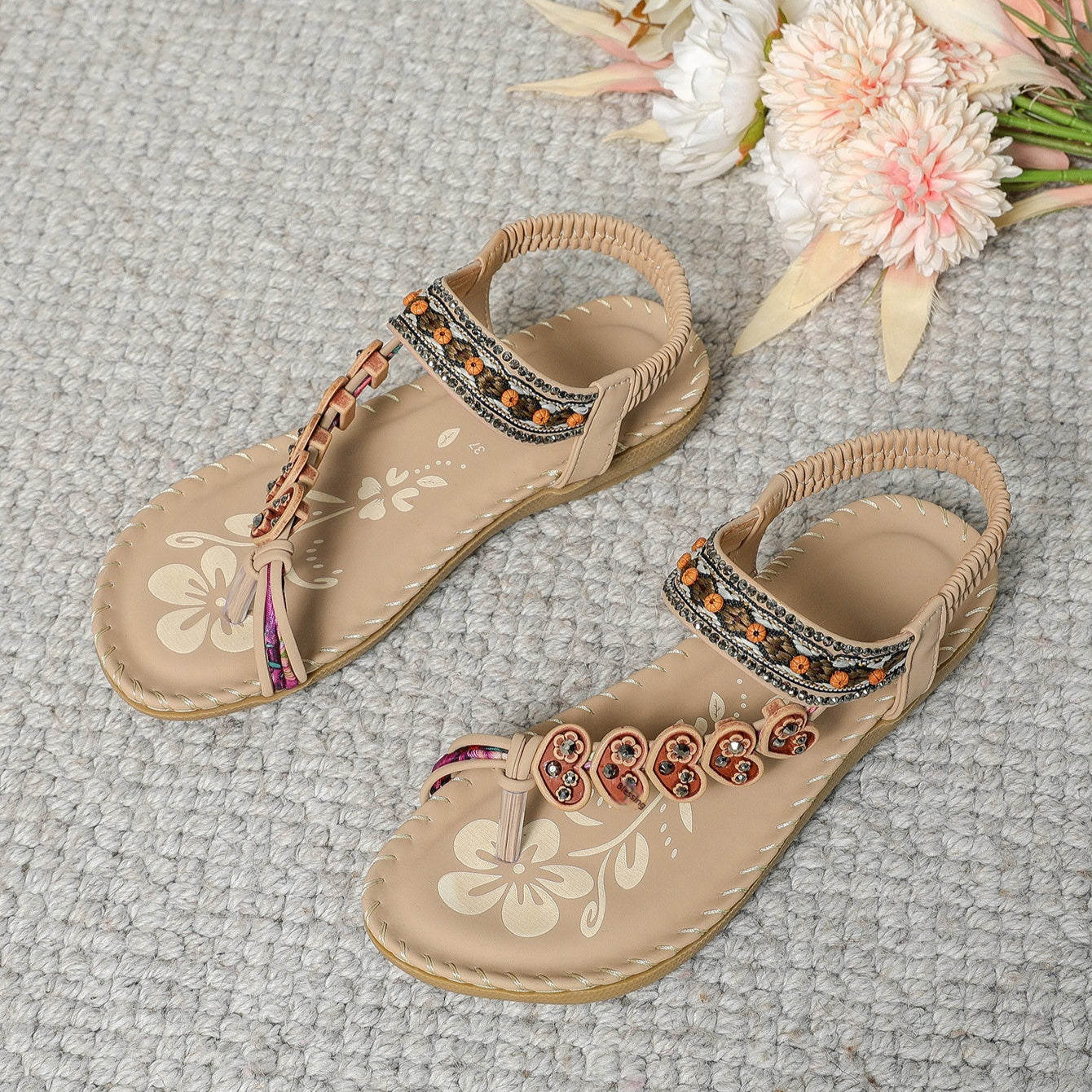 Hyacinthe | Women’s Orthopedic Boho Beaded Toe Ring Sandals