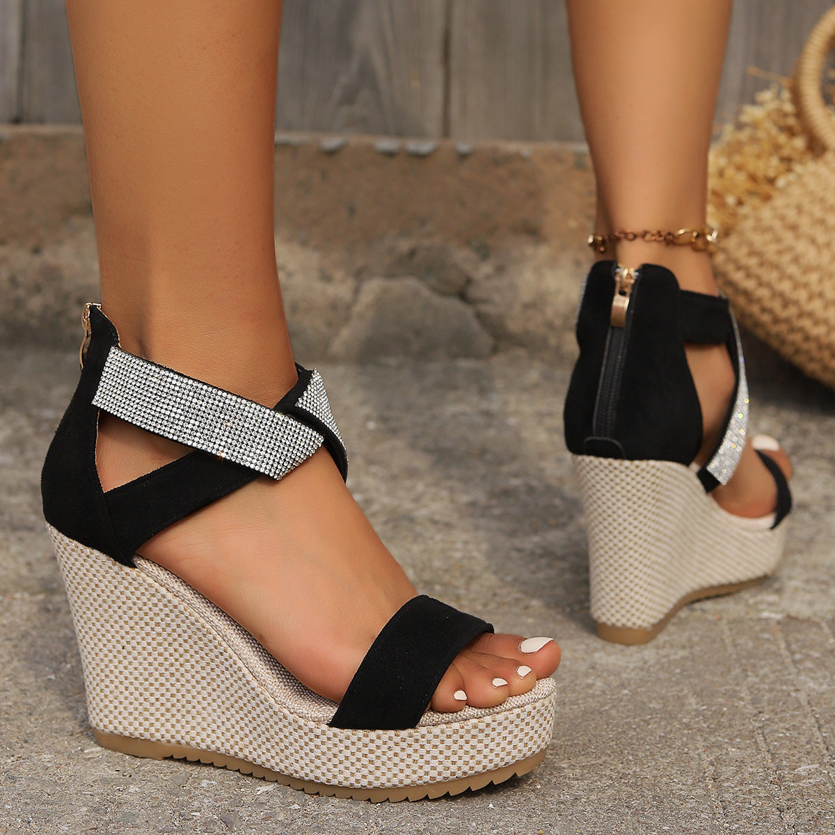 OrthoCare High-Heeled Sandals With Rhinestone Design - Summer Uniqueness