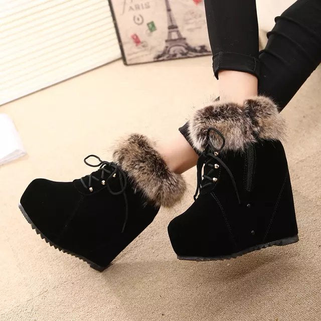 Elise | Orthopedic Faux-Fur Cuff Suede Wedge Winter Boots