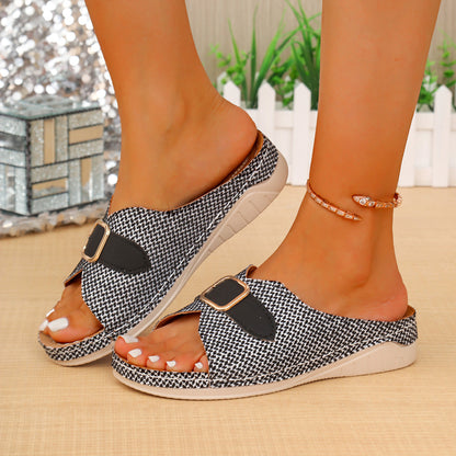 Quintessa | Women’s Orthopedic Buckle Strap Wedge Slide Sandals