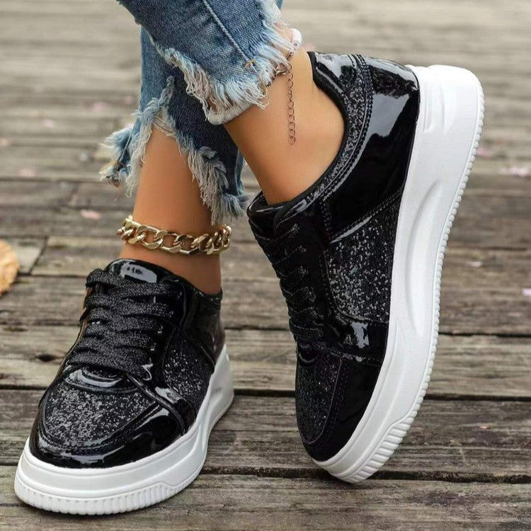 OrthoCare Unique Sequined Lace-Up Flat Shoes