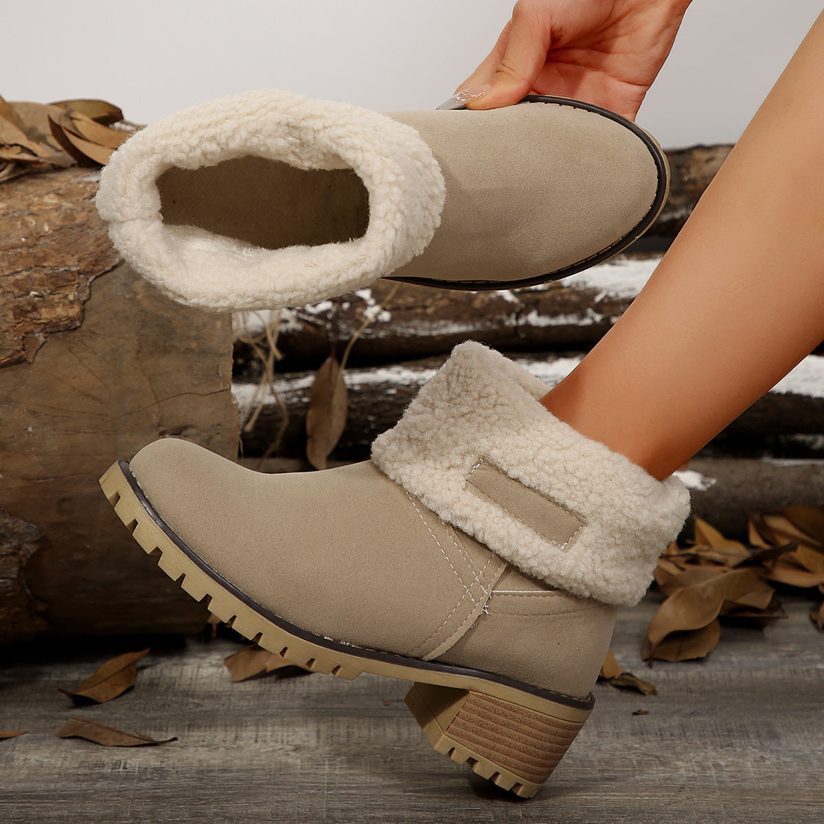 Helena | Orthopedic Fur-Lined Mid-Calf Suede Block Heel Winter Boots