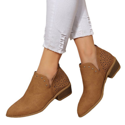 OrthoCare Retro Ankle Boots With Low Heels And Studs - Unique Elegance