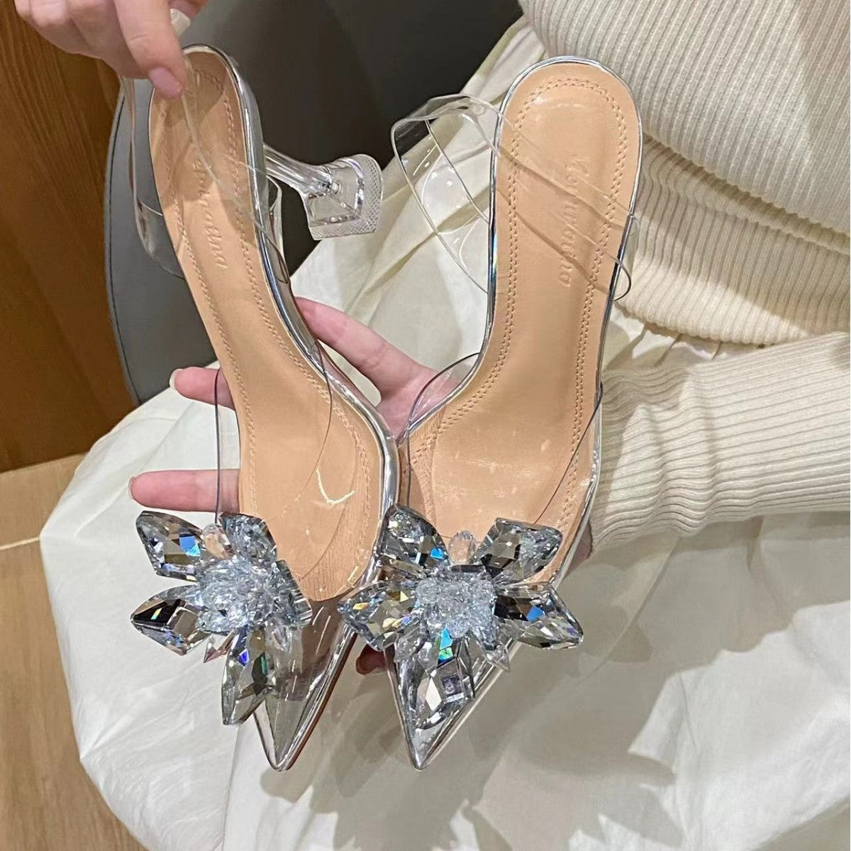 OrthoCare Rhinestone Butterfly Pointed Toe Slingback Heels