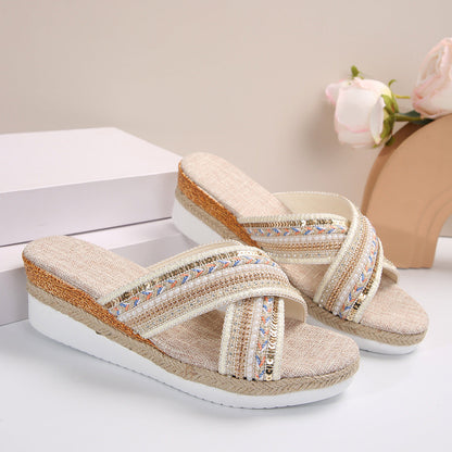 OrthoCare Ethnic Linen Heeled Sandals - Unique And...