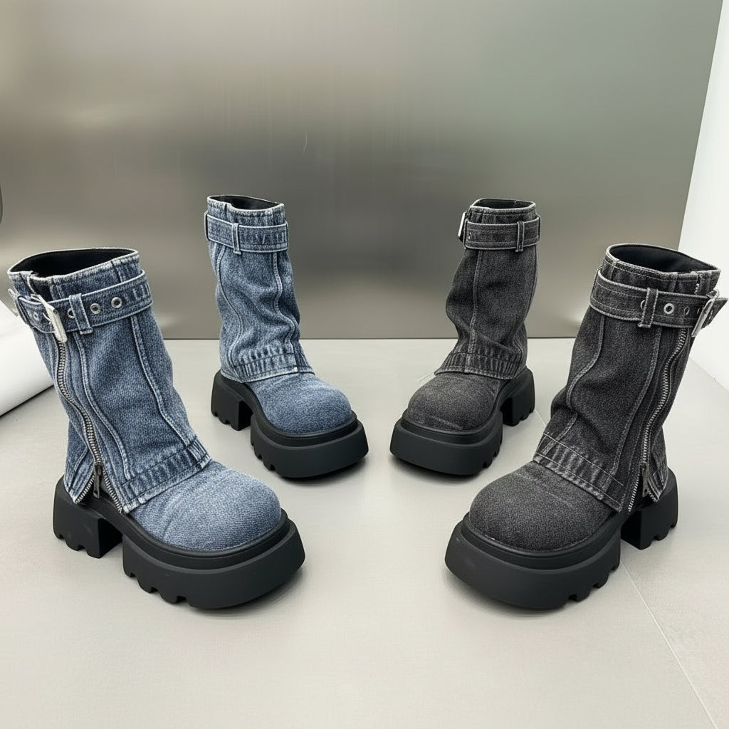 Lara | Orthopedic Denim Combat Boots