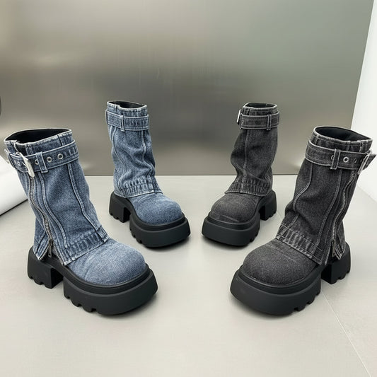 Lara | Orthopedic Denim Combat Boots
