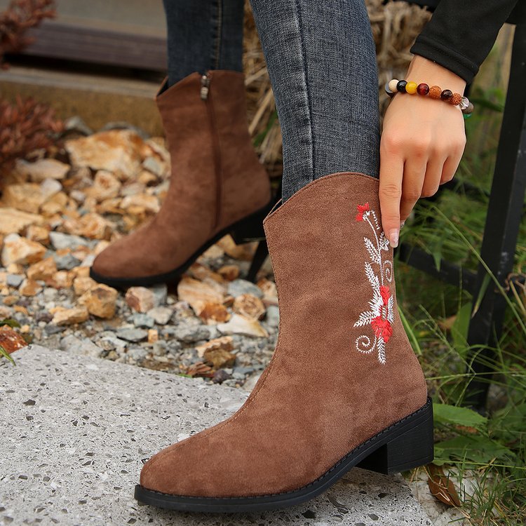 OrthoCare Mid-Calf Boots - Embroidered Comfort