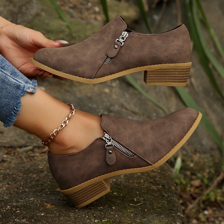 OrthoCare Plus Size Side Zipper Square Heel Boots