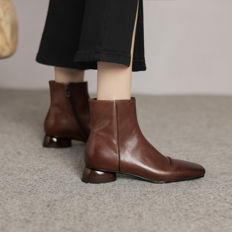 OrthoCare Cowhide Boots - Square Toe, Side Zipper