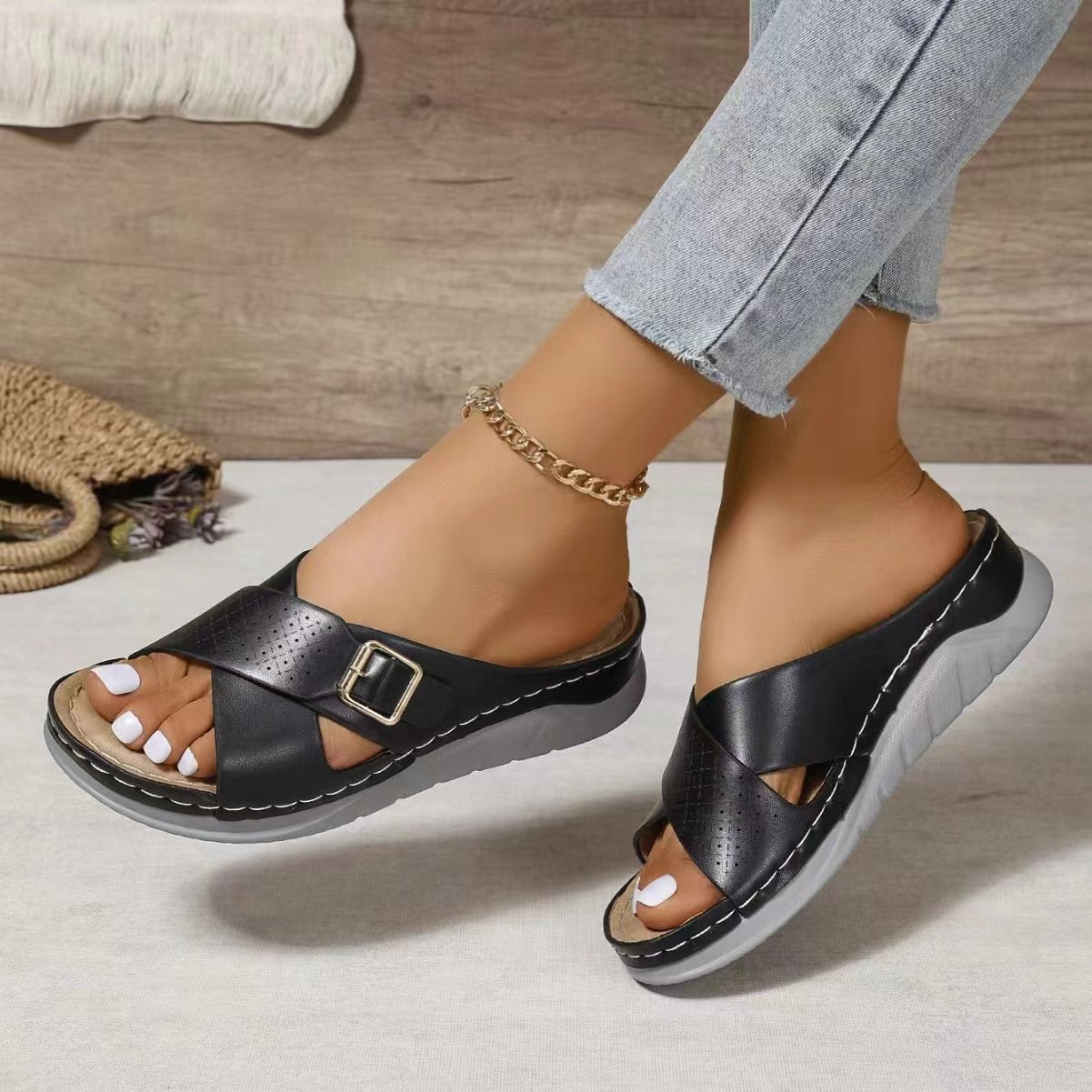 OrthoCare Woven Comfort Wedge Sandals