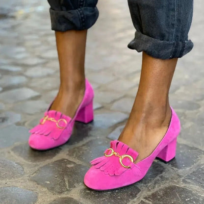 OrthoCare Suede Block Heel Shoes - Round Toe Comfort