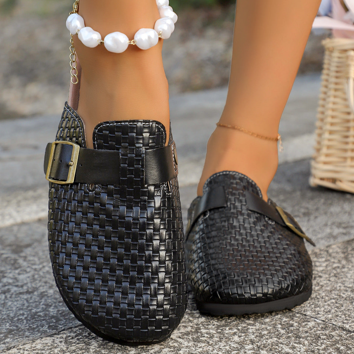 OrthoCare Leather Mules With A Single Buckle And Cork Sole