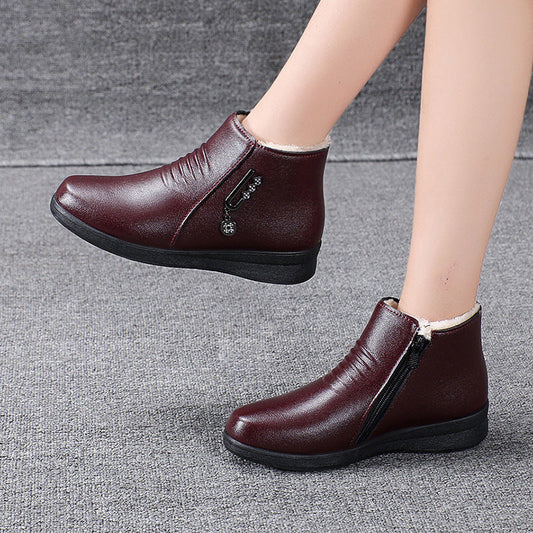 OrthoCare Fleece-Lined Leather Shoes - Flat Comfort