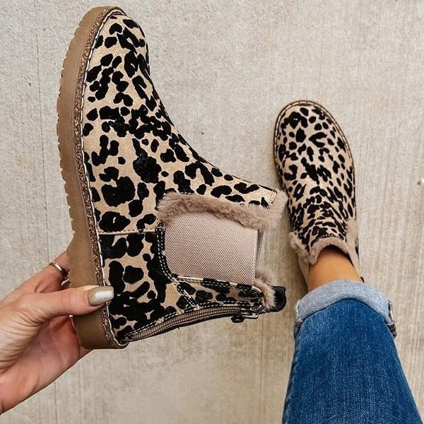 OrthoCare Leopard Suede Boots - Warm & Supportive