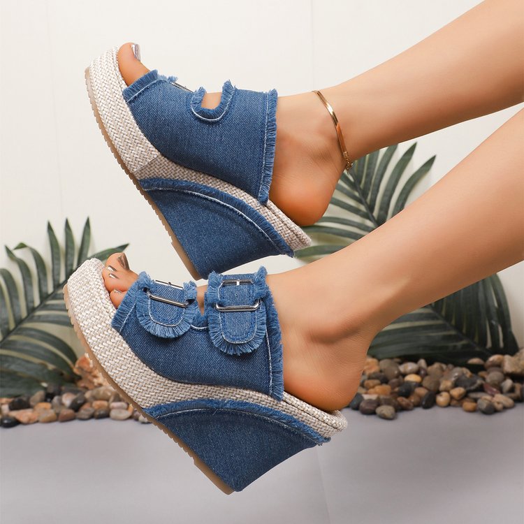OrthoCare | Denim Strap Wedge Platform Sandals
