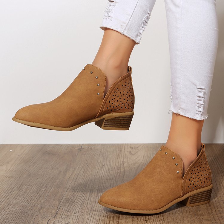 OrthoCare Retro Ankle Boots With Low Heels And Studs - Unique Elegance