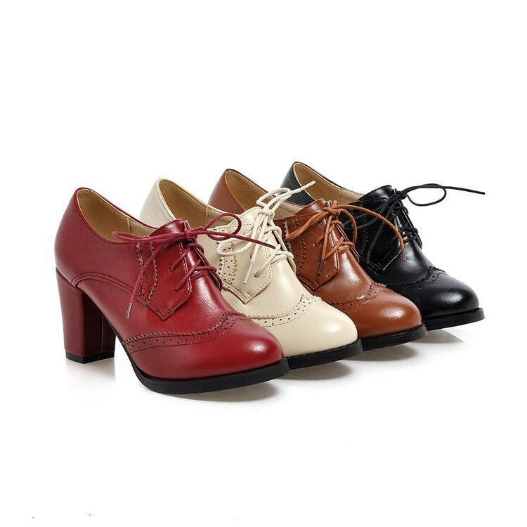OrthoCare Vintage Lace-Up Block Heel Oxford Pumps