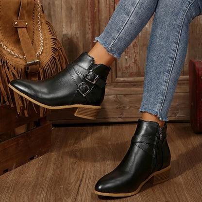OrthoCare Ankle Boots - Chunky Heel Leather Comfort