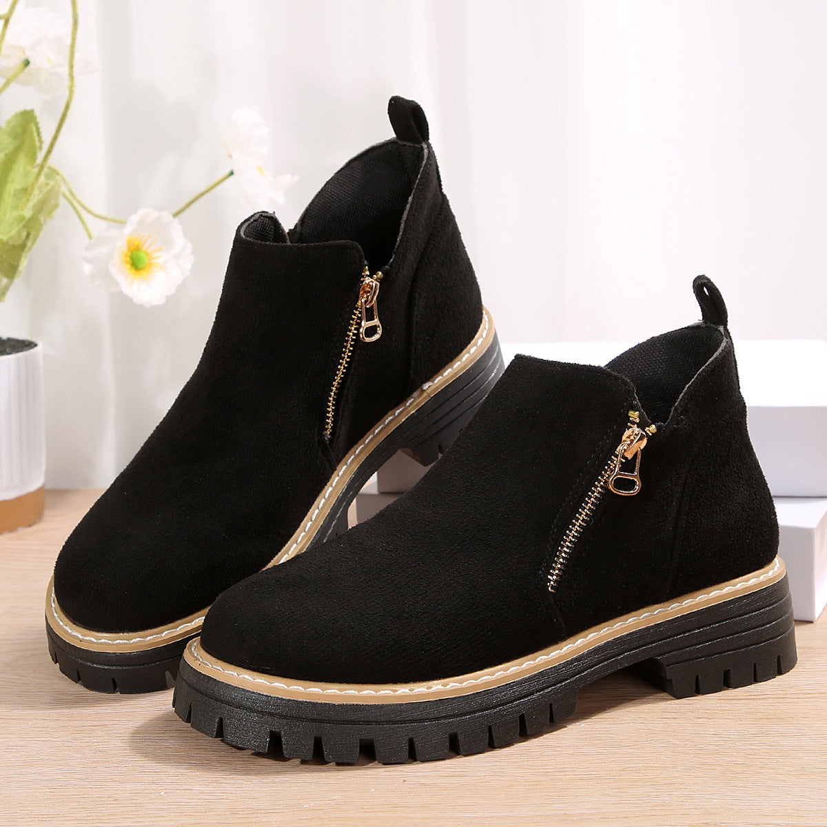 OrthoCare Suede Ankle Boots - Side Zipper Comfort