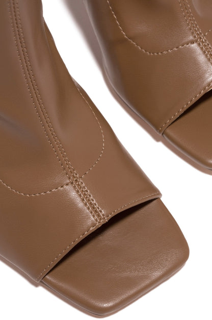 Qamar | Orthopedic Nude Faux Leather Peep-Toe Thigh-High Stiletto Boots