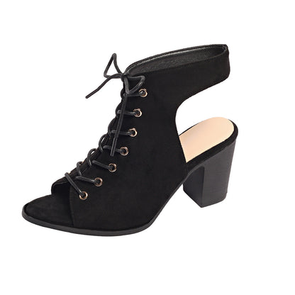 OrthoCare Chunky Heel Lace-Up Sandals - Peep Toe