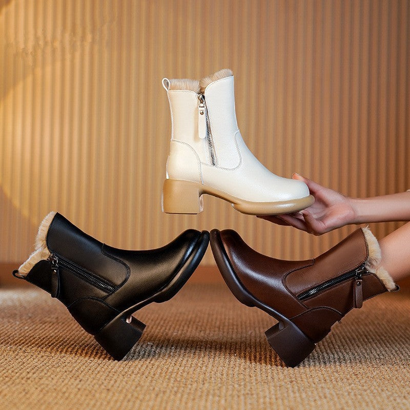 Clarisse | Orthopedic Fur-Lined Side-Zip Leather Heel Winter Boots