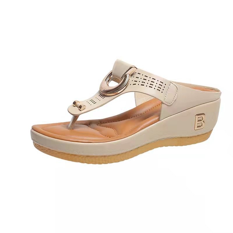 OrthoCare High Heel Thong Sandals With Metallic Decorations