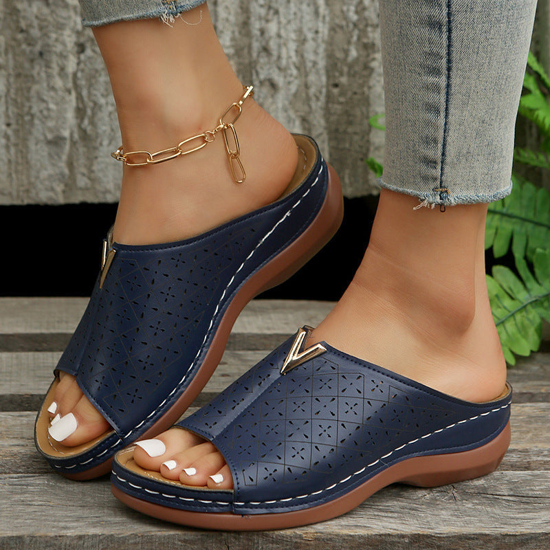 Winterrose | Women’s Orthopedic Perforated Wedge Mule Sandals