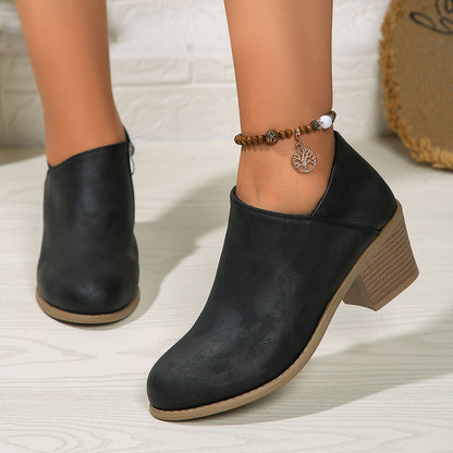 Rona | Orthopedic Chunky Heel Round Toe Ankle Boots With Side Zipper