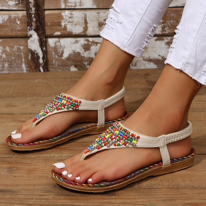 Xanthe | Women’s Orthopedic Bohemian Beaded T-Strap Flat Sandals
