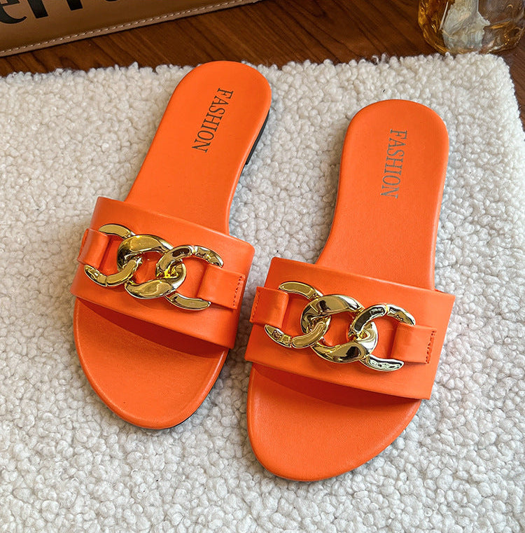 OrthoCare | Chain Detail Flat Slide Sandals