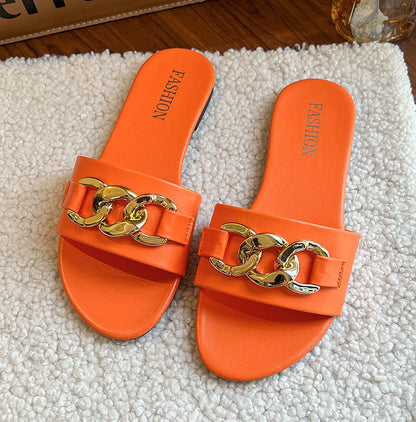 OrthoCare | Chain Detail Flat Slide Sandals