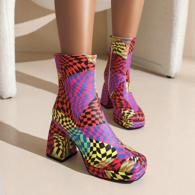 Lisa | Orthopedic Printed  Square Toe Heel Boots