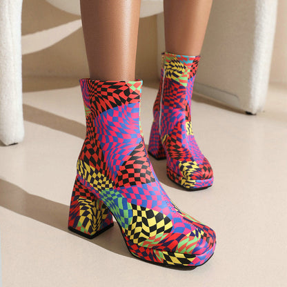 Lisa | Orthopedic Printed  Square Toe Heel Boots
