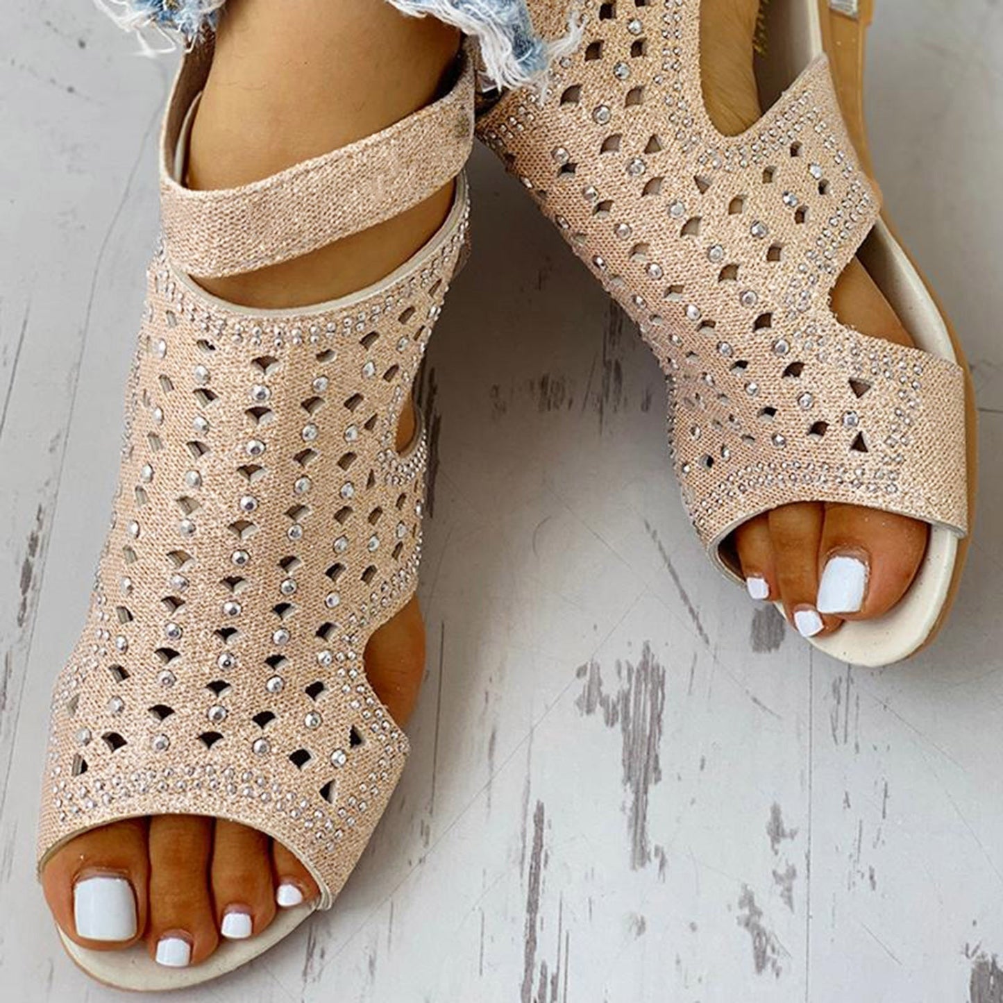 OrthoCare Summer Rhinestone Sandals With A Unique Back Zip Design