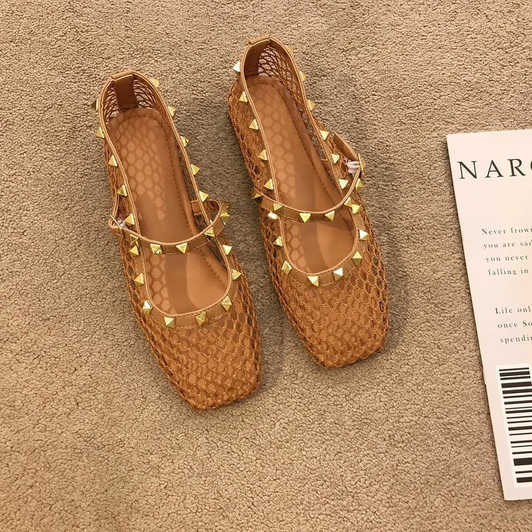 Coraline | Women’s Orthopedic Woven Studded Mule Flats