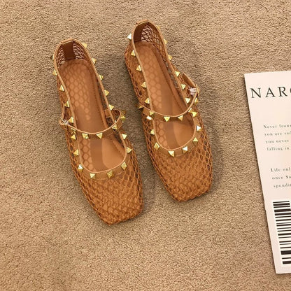 Coraline | Women’s Orthopedic Woven Studded Mule Flats