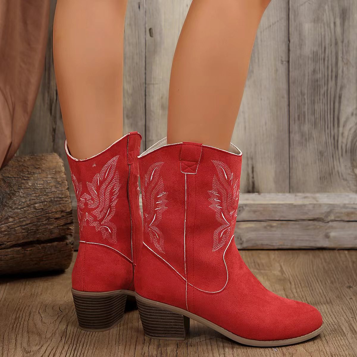 OrthoCare Embroidered Western Boots - Chunky Heel