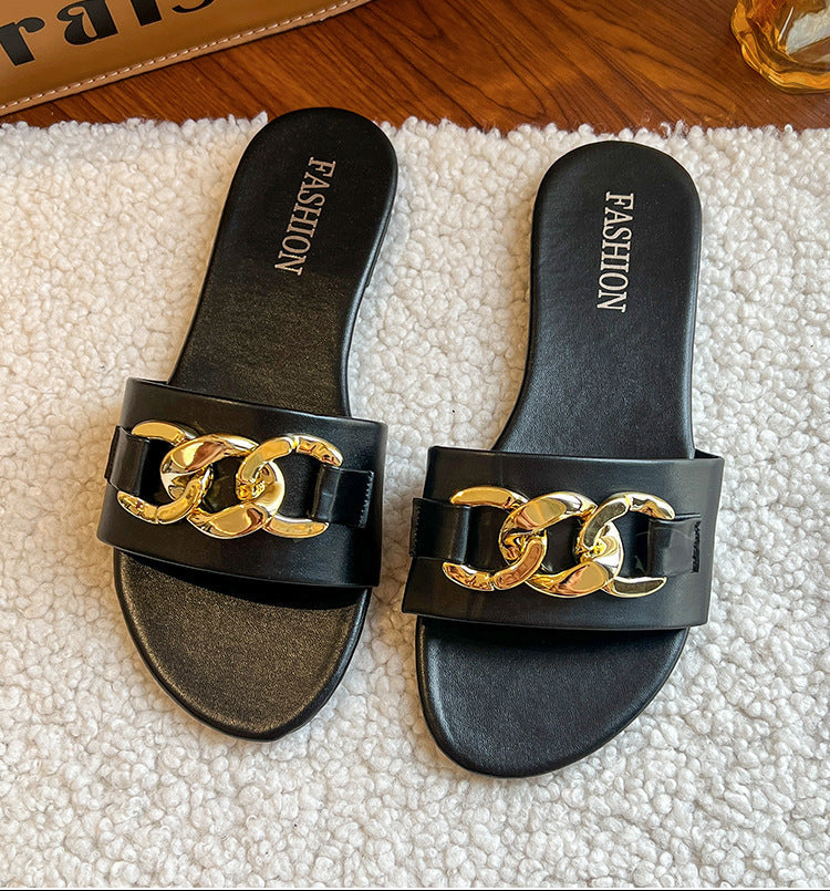 OrthoCare | Chain Detail Flat Slide Sandals