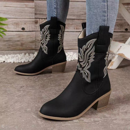 OrthoCare Embroidered Western Boots - Chunky Heel