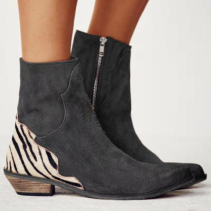 OrthoCare Pointed Low Heel Boots - Side Zip Comfort