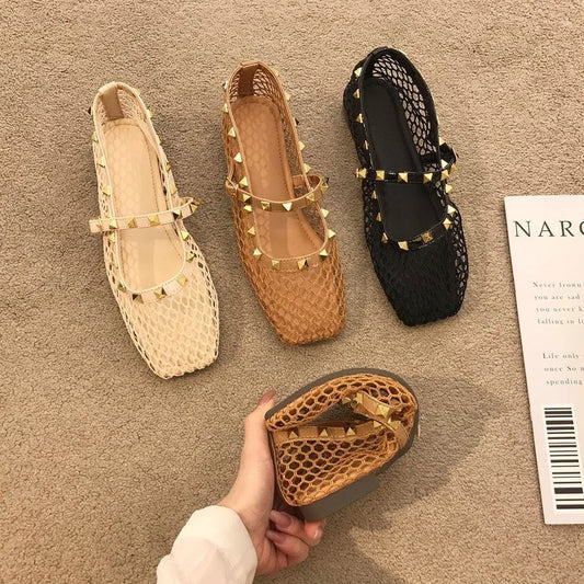 Coraline | Women’s Orthopedic Woven Studded Mule Flats