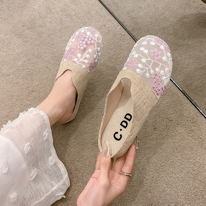 OrthoCare Floral Embroidered Slip-On House Slippers